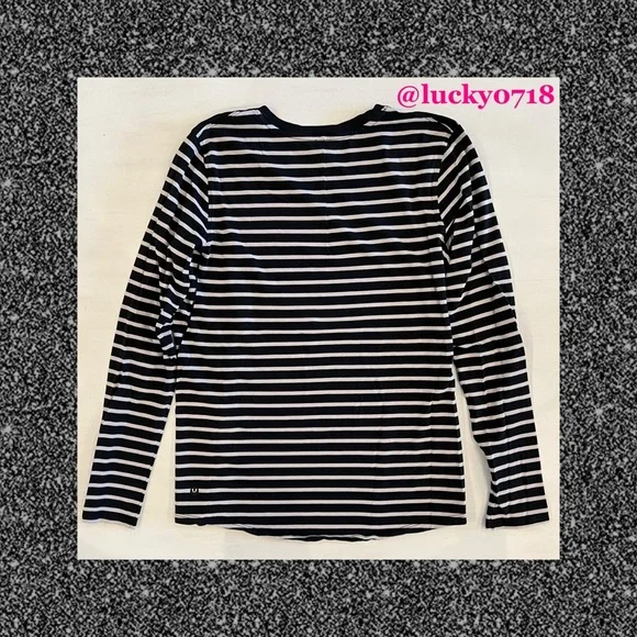 Lululemon Ever Ready Long Sleeve Top In Yachtie Stripe Black Chrome Sz 6 - Picture 8 of 8